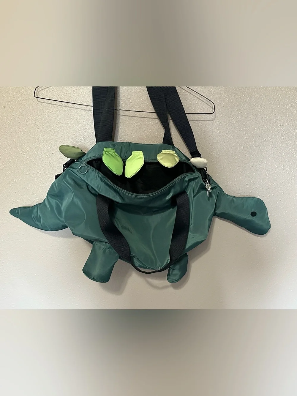 Cat & Jack Dinosaur Duffel Kids OS Green Solid Novelty 2024 Polyester Travel Bag